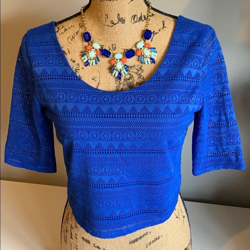 Juniors Blue Cutout Crop Top